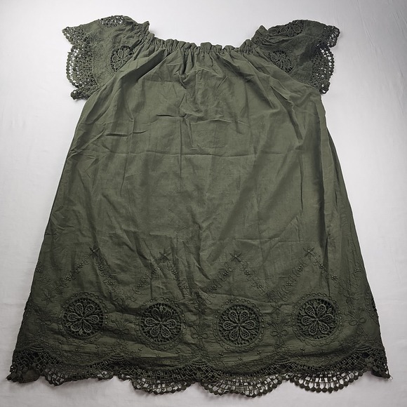 Mossimo Denim Pants - Just Found Women's Size 2X Shift Dress Olive Green Peasant Embroidered Boho